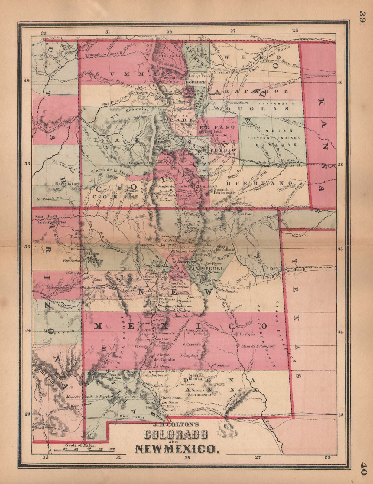 J. H. Colton's Colorado and New Mexico 1864 old antique vintage map plan chart